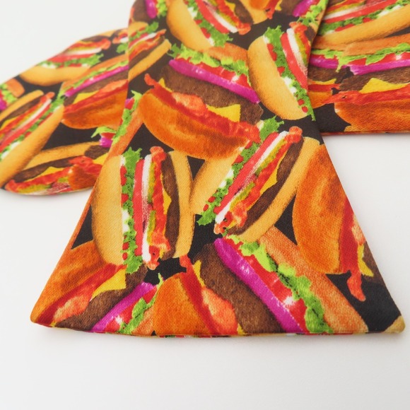Tuesday Bow Tie Brown Red Hamburgers 2.75" Wide Self Tie Polyester - Picture 2 of 5